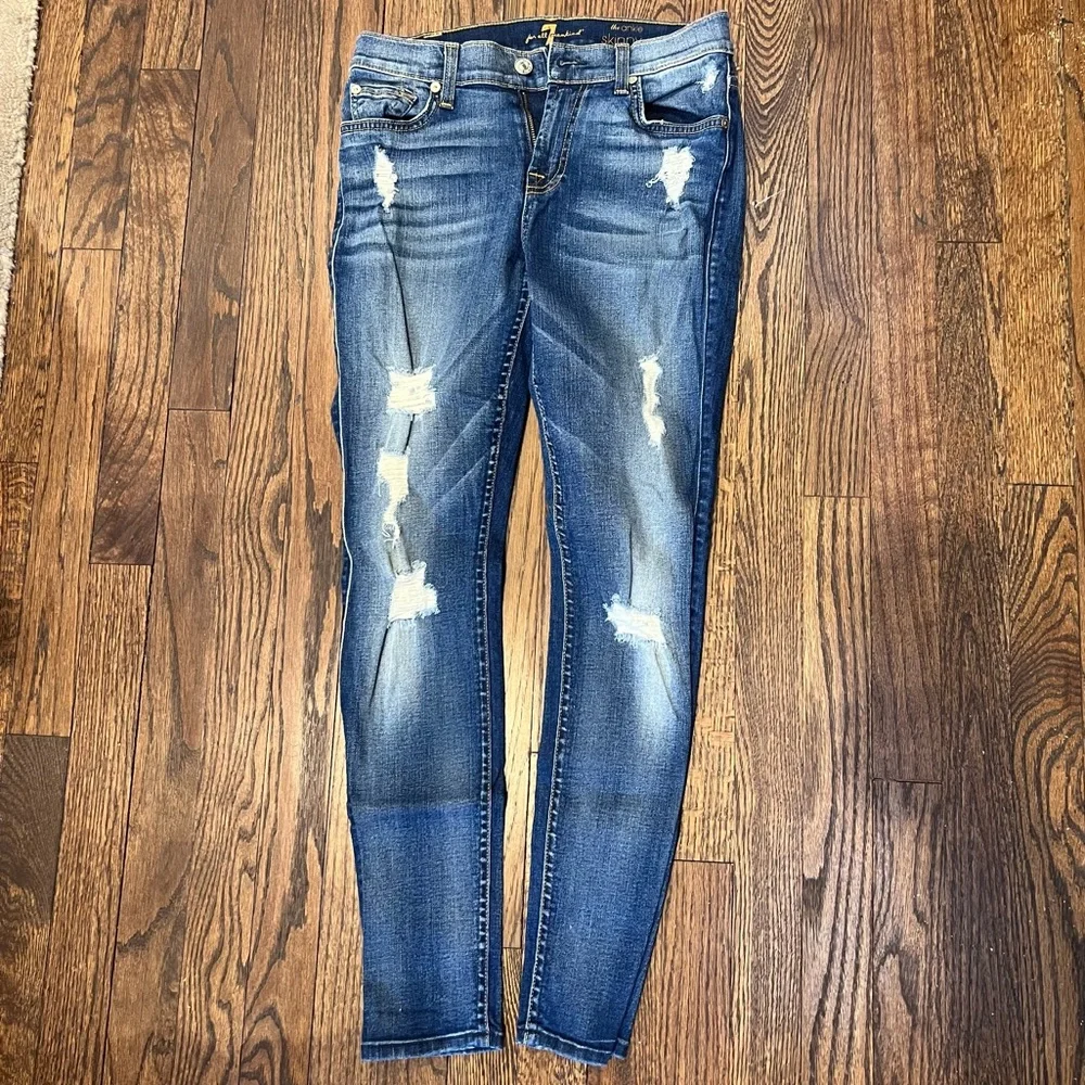 SEVEN JEANS- ANKLE SKINNY IN DISTRESSED LIGHT - Picture 7 of 10